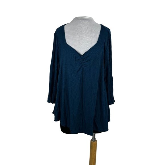 Lane Bryant Blue Ribbed V-Neck Swing Top 18/20 Long Sleeve Womens Plus Size - Picture 1 of 4
